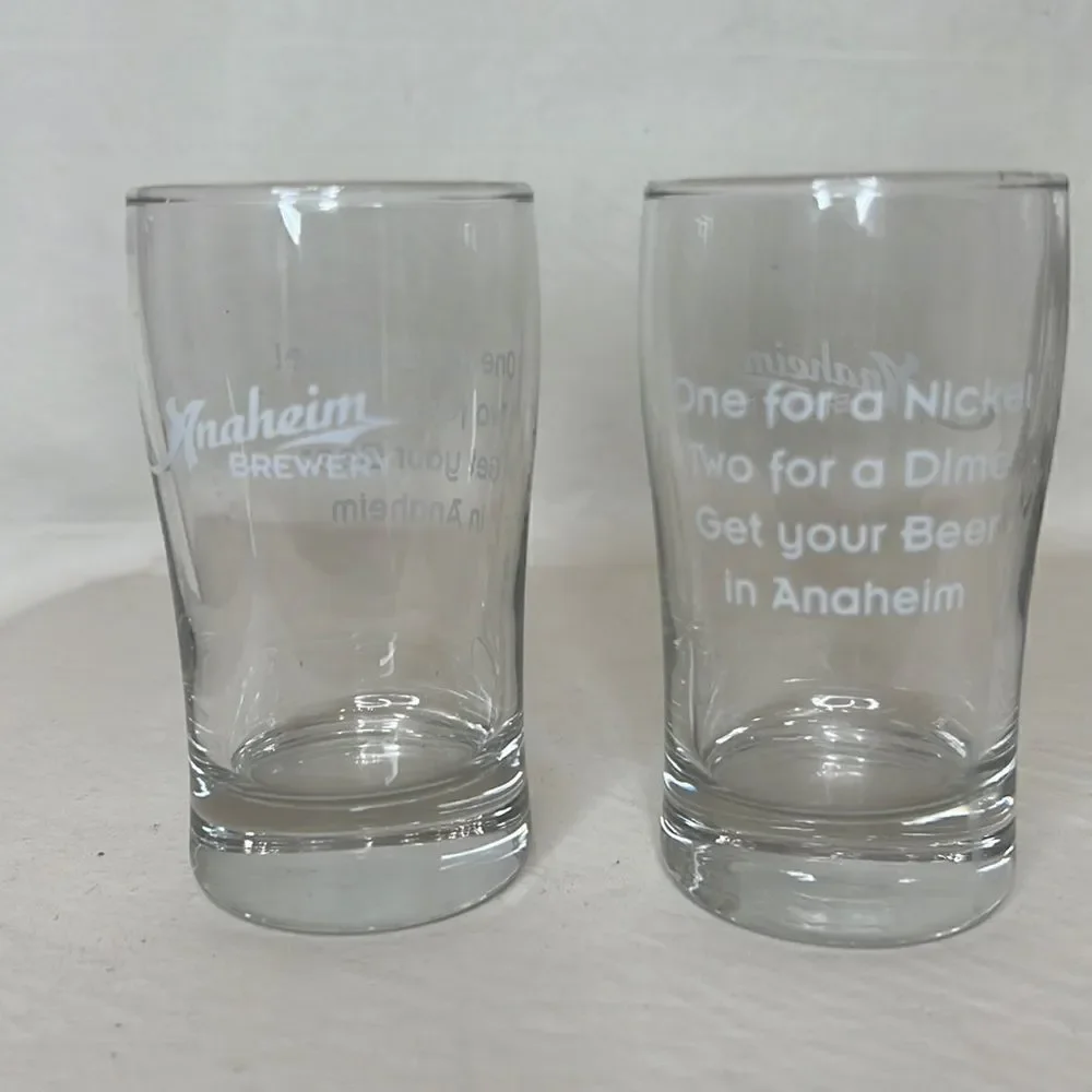 Anaheim Brewery Beer Tasting Glasses 6 Oz Each Set 2 One For Nickel Two For Dime